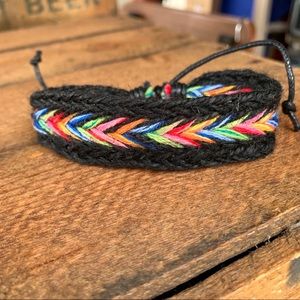 ✨RAINBOW WOVEN STRING + LEATHER BRACELET